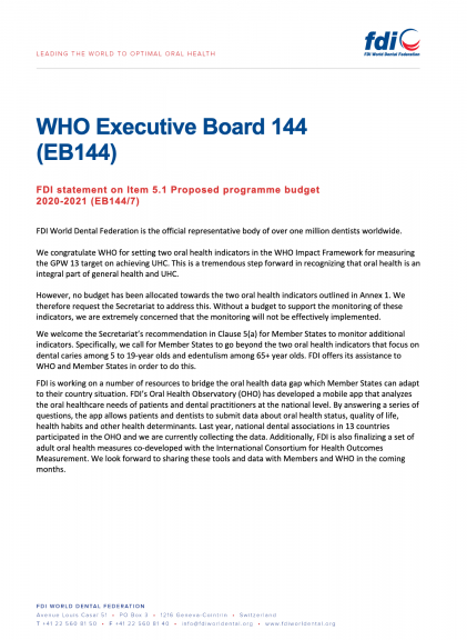 WHO EB144 - FDI statement on Item 5.1
