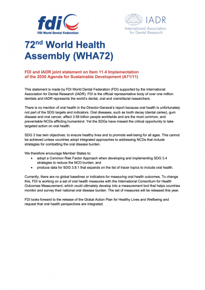 WHA72 - Implementation of the 2030 Agenda for Sustainable Development