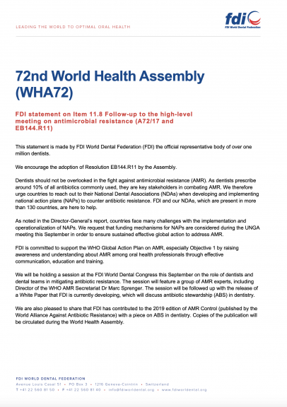 WHA72 - Follow-up to the high-level meeting on antimicrobial resistance